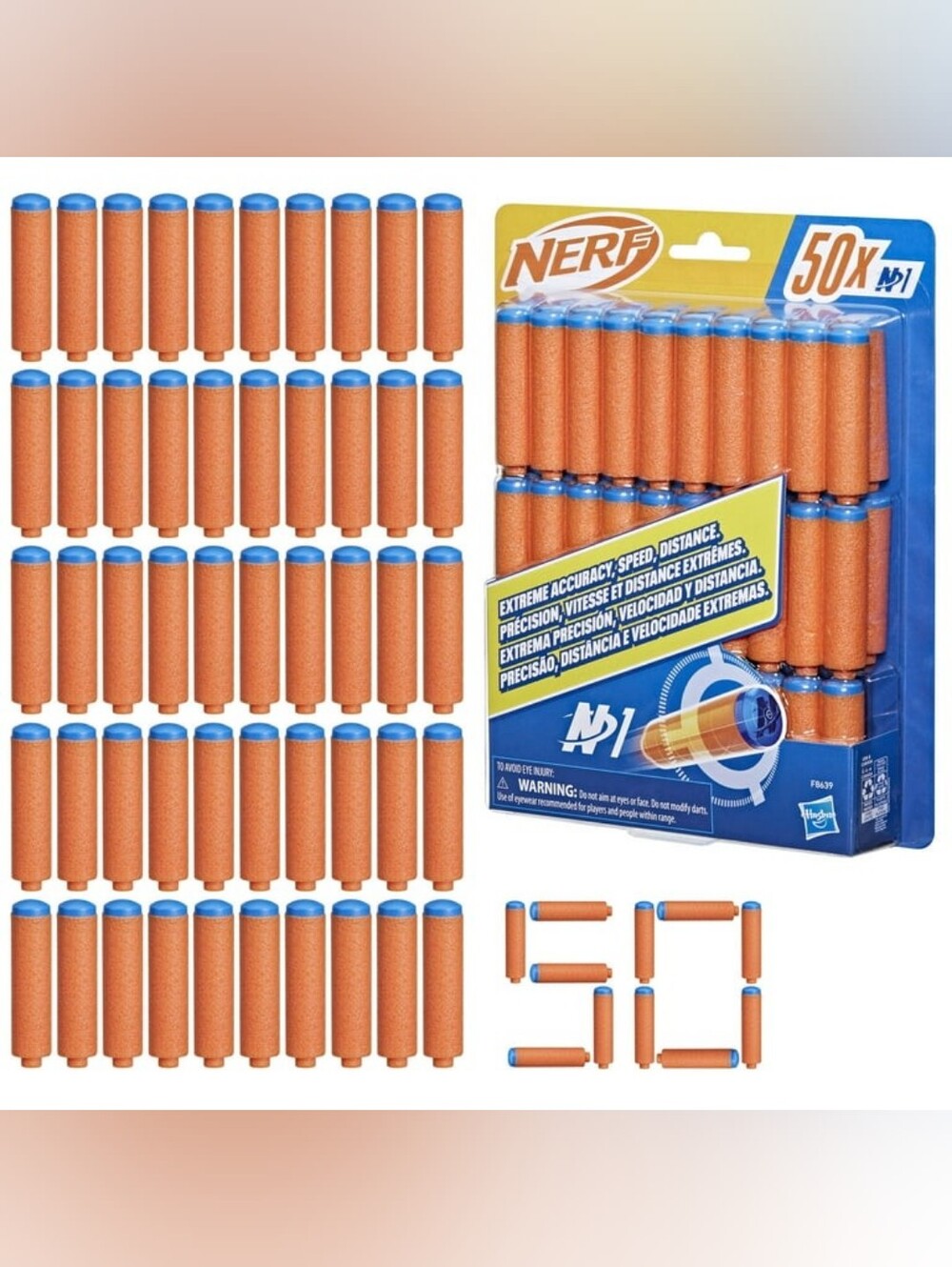 Nerf 50-Pack Orange Foam Darts with Blue Tips